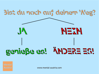 Bist du noch auf deinem Weg? Ja - genieße es! Nein - ändere es! - Mentalcoaching - Hypnose - Sporthypnose - Michael Deutschmann, Akademischer Mentalcoach, Mentaltrainer, Sportmentaltrainer, Sportmentalcoach, Hypnosetrainer, Hypnosecoach, Supervisor, Seminarleiter, Mentaltraining, Sportmentaltraining, Mentalcoaching, Coaching, Sportmentalcoaching, Hypnose, Sporthypnose, Supervision, Workshops, Seminare, Erfolgscoach, Coach, Erfolg, Success,